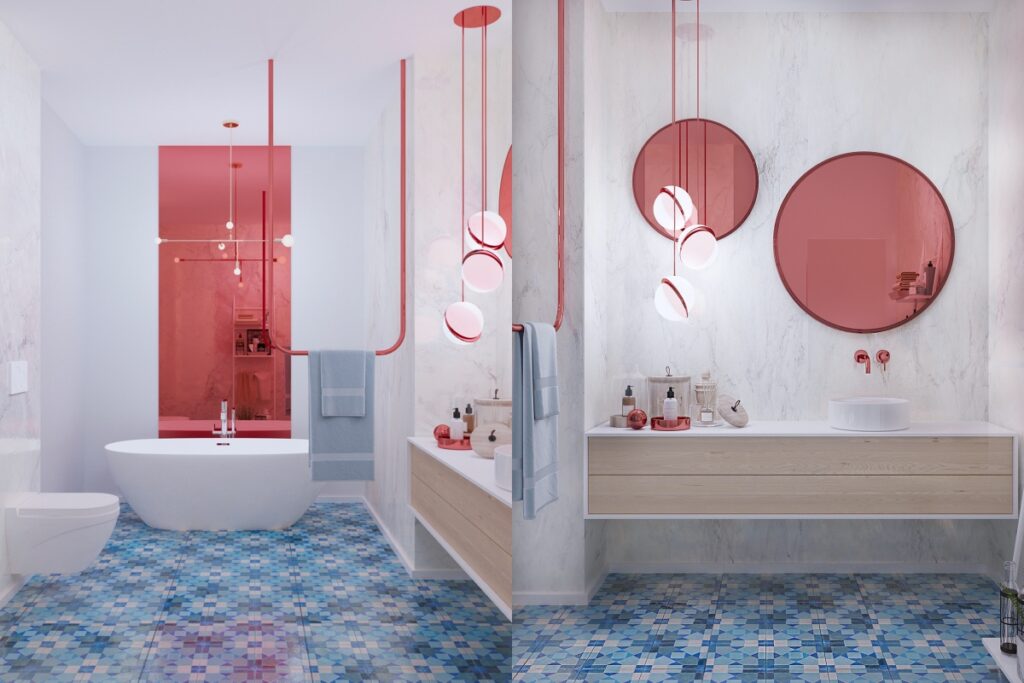 blue and pink bathroom decor Interior Design Ideas