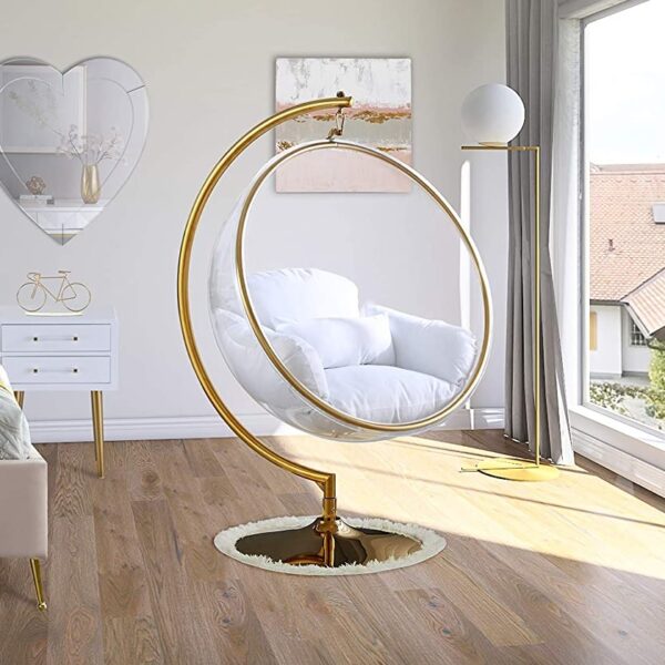 clear egg chair with golden frame standing orb seat with transparent