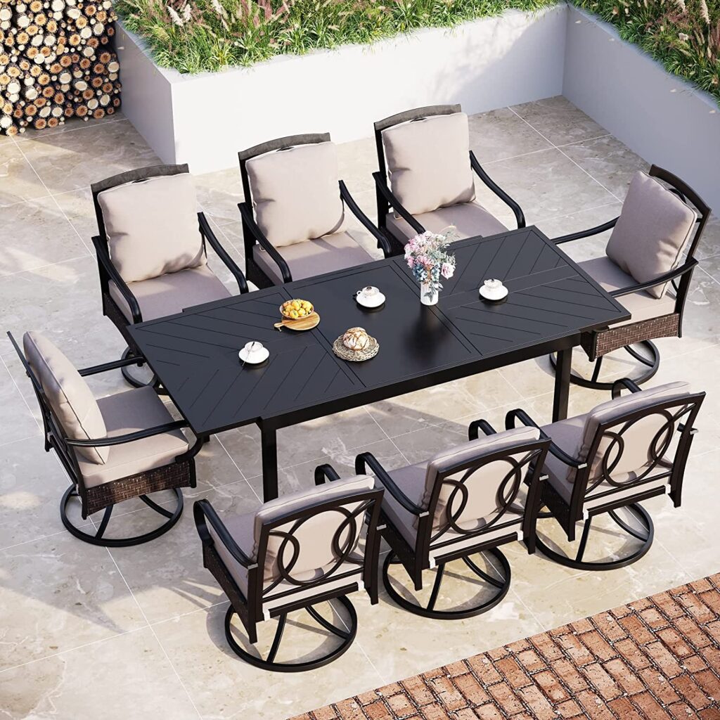 durable black outdoor dining table made from metal powder coated finish