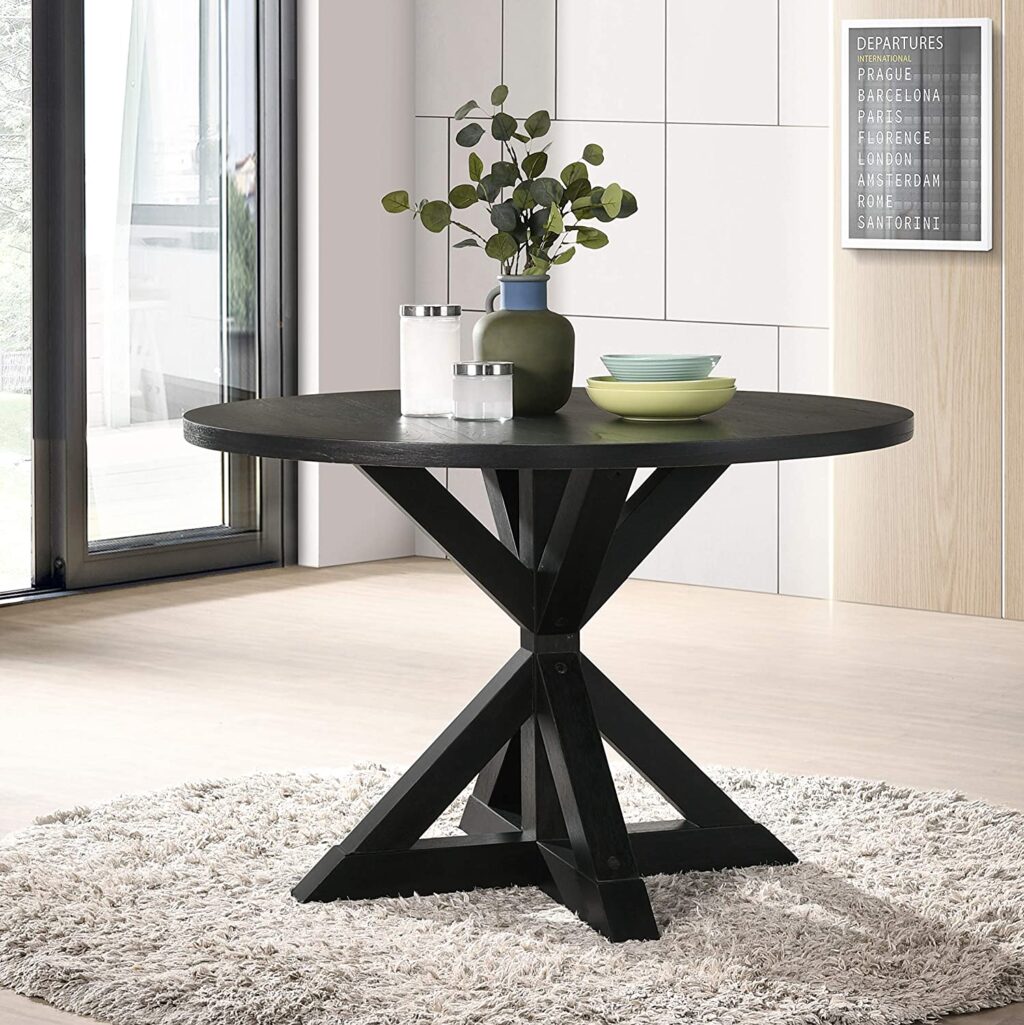 round black dining table for farmhouse dining room decor theme