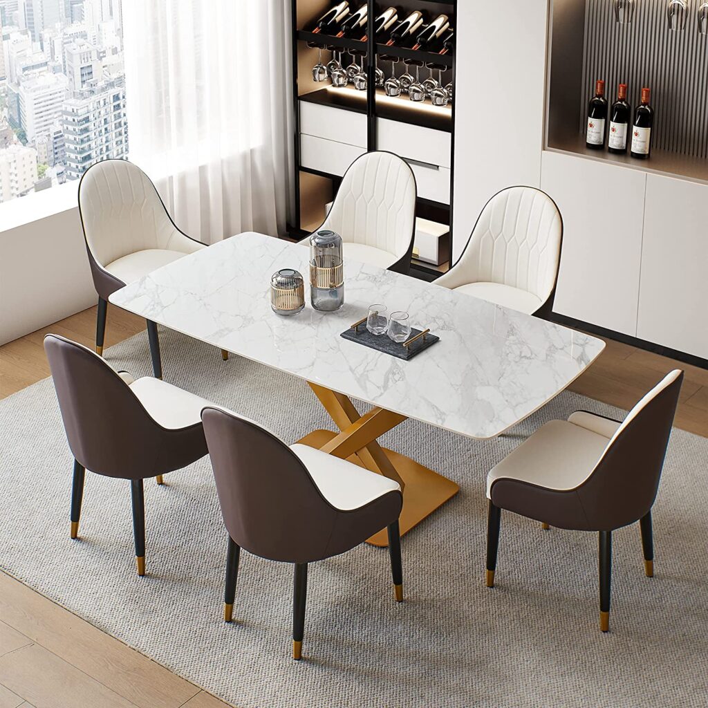 sophisticated marble rectangle dining table with rounded corners