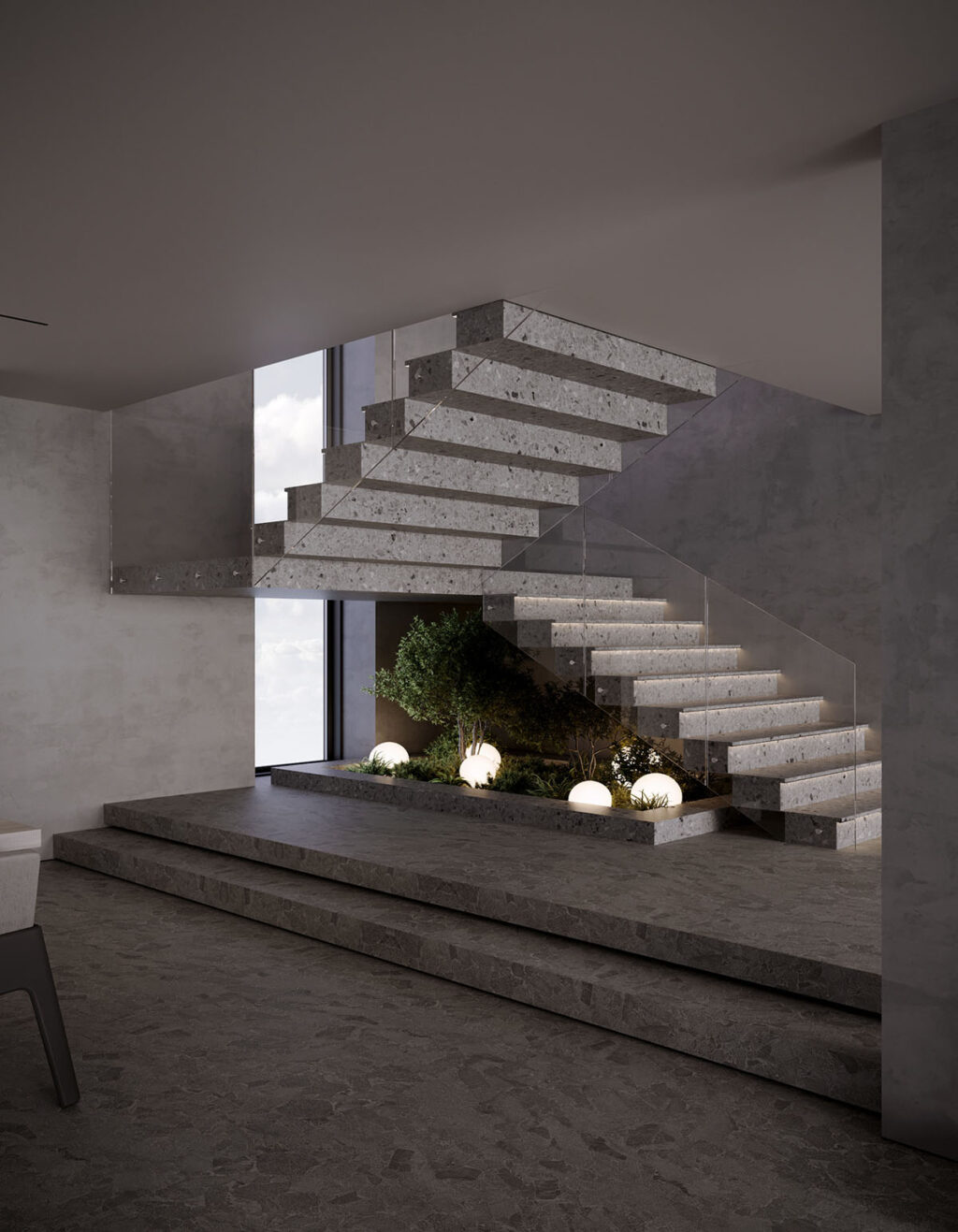 Restful Grey Home Interior With Warm Lighting