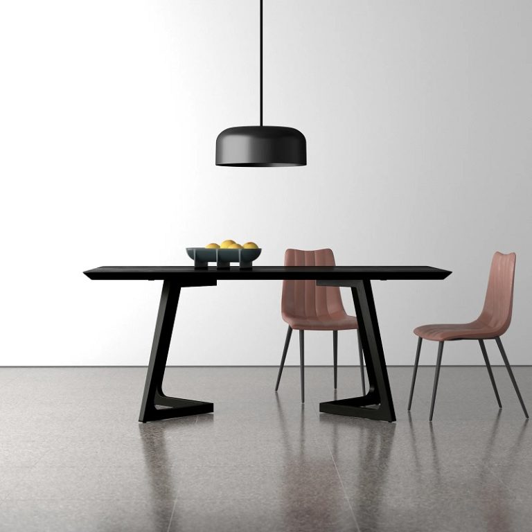 ultra modern black wood dining table with geometric base angular