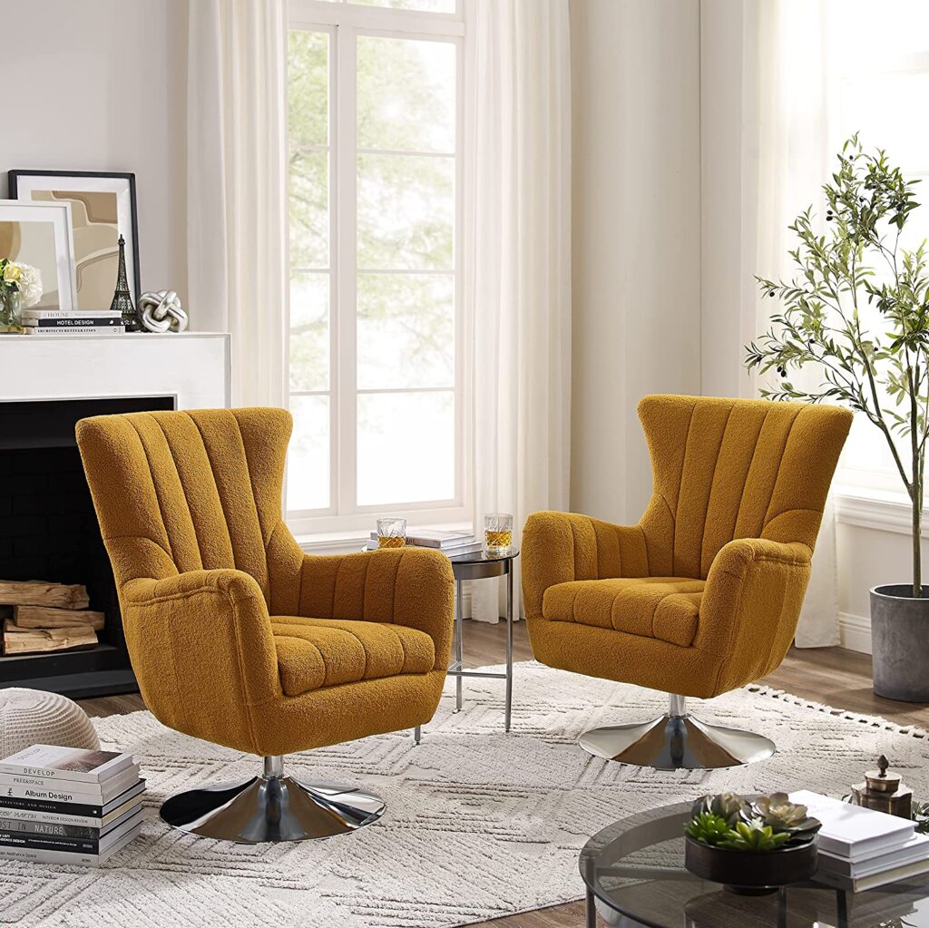 Art Leon mid century modern swivel accent chair with wingback design