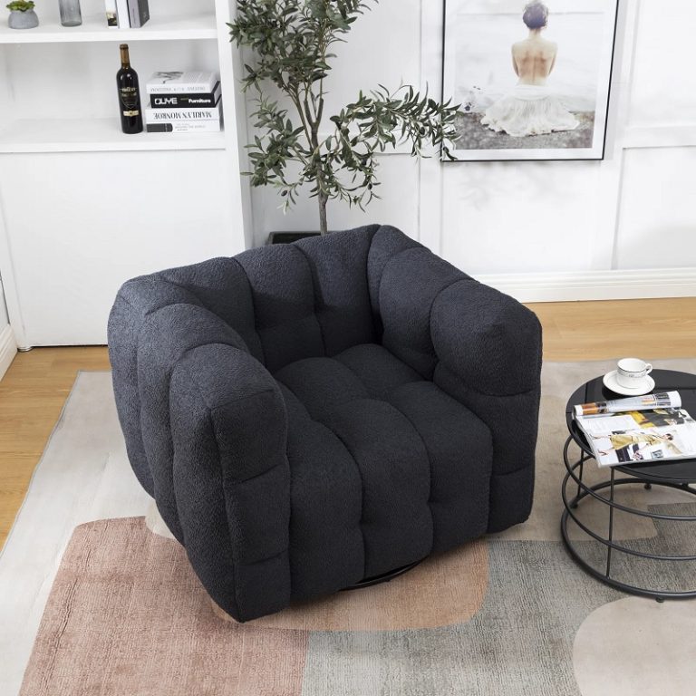 cube shaped tufted swivel accent chair with biscuit tufting geometric