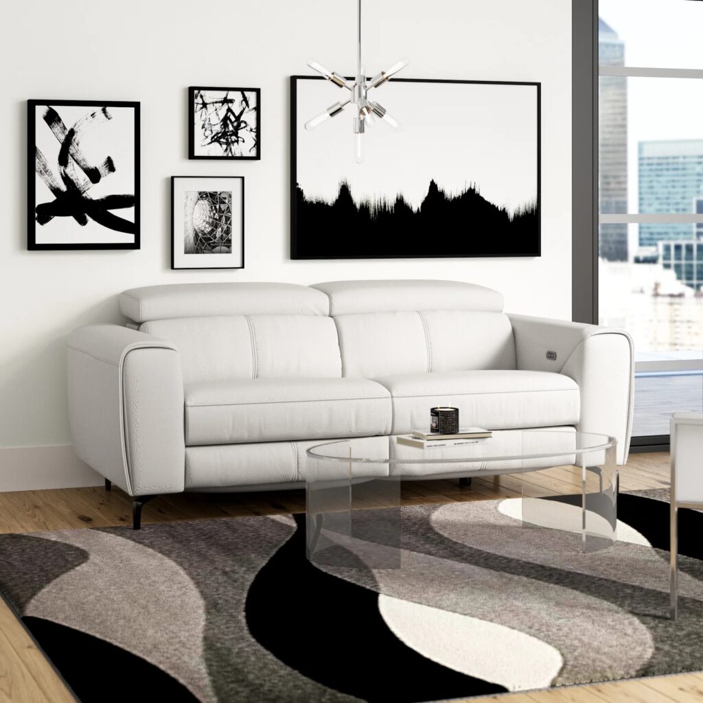 high tech white leather reclining sofa with powerrecline technology