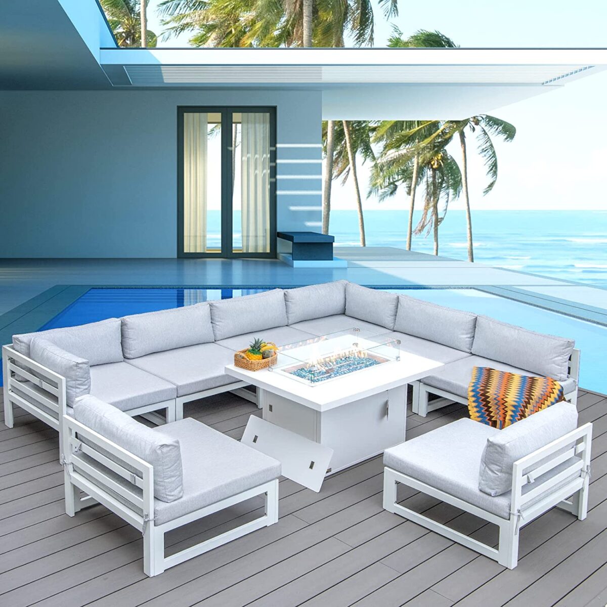 outdoor modular white sofa set with aluminum framing and removable