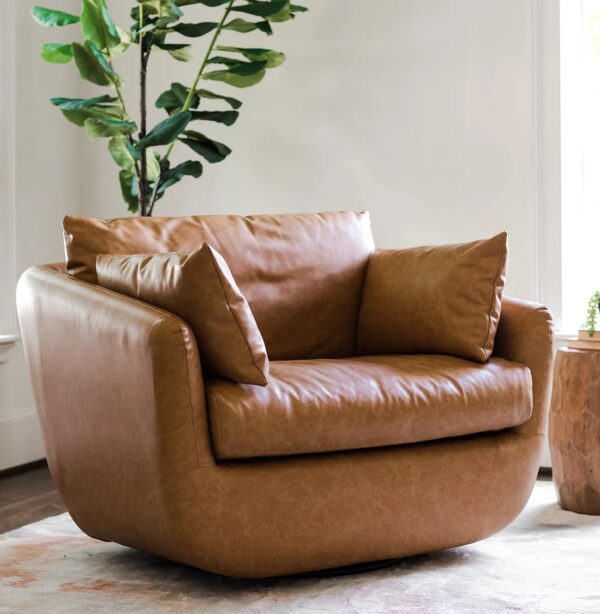 overstuffed extra large genuine leather accent chair swivel seating inspiration for classic