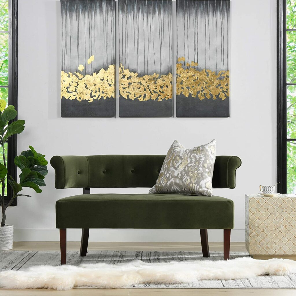 beautiful tufted loveseat bench with backrest deep green upholstery