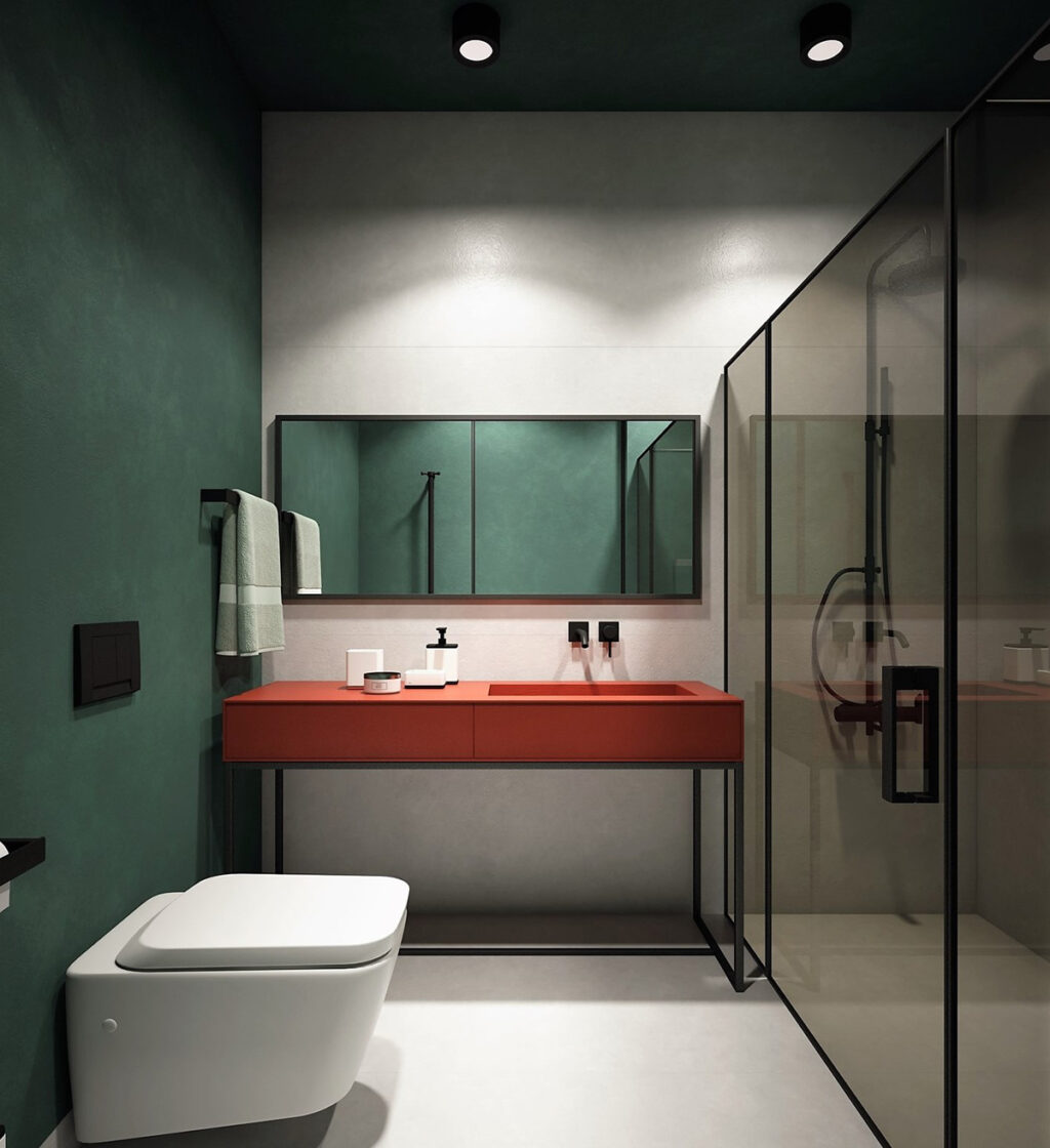 green and red bathroom | Interior Design Ideas