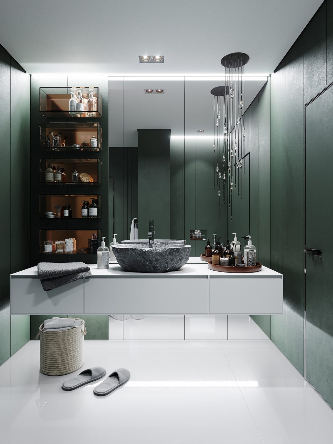 green and white bathroom Interior Design Ideas