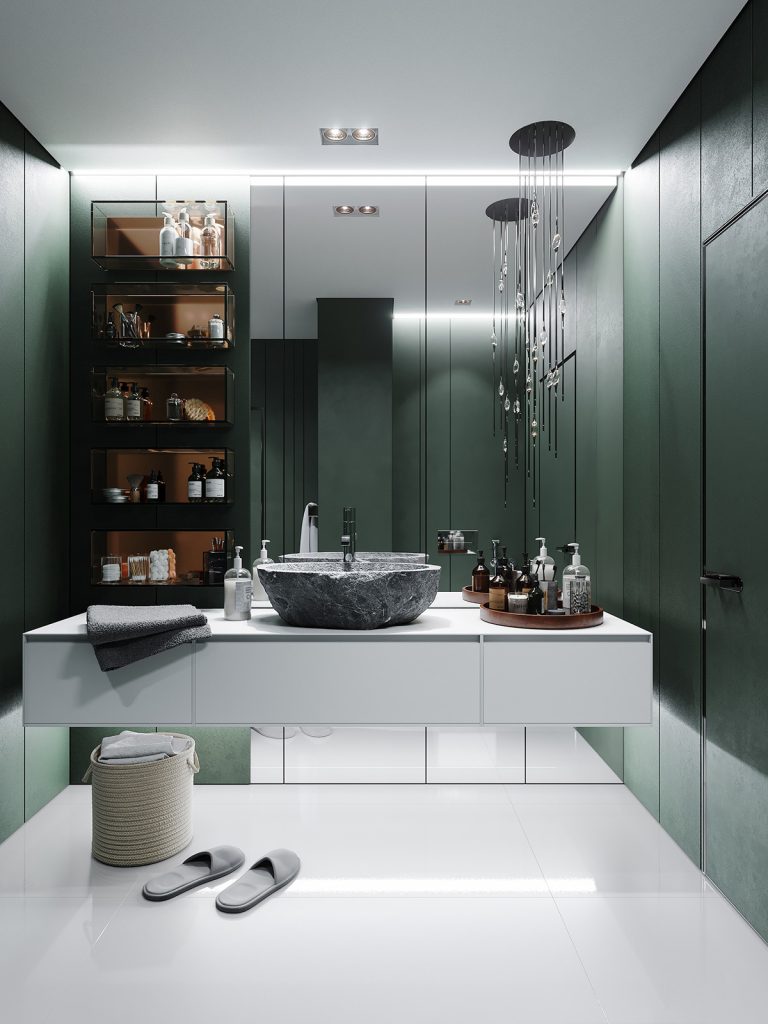 green and white bathroom | Interior Design Ideas