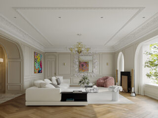 Color-Dashed Neoclassical Interiors On Contrasting Scales