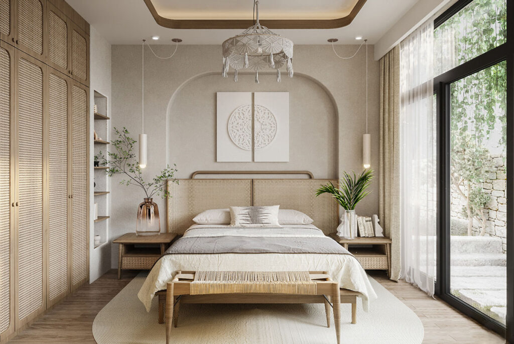 modern boho beige bedroom | Interior Design Ideas