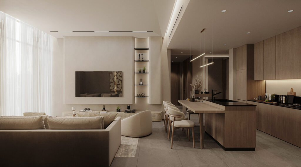 Modern Beige Interiors With Stylish TV Wall Ideas