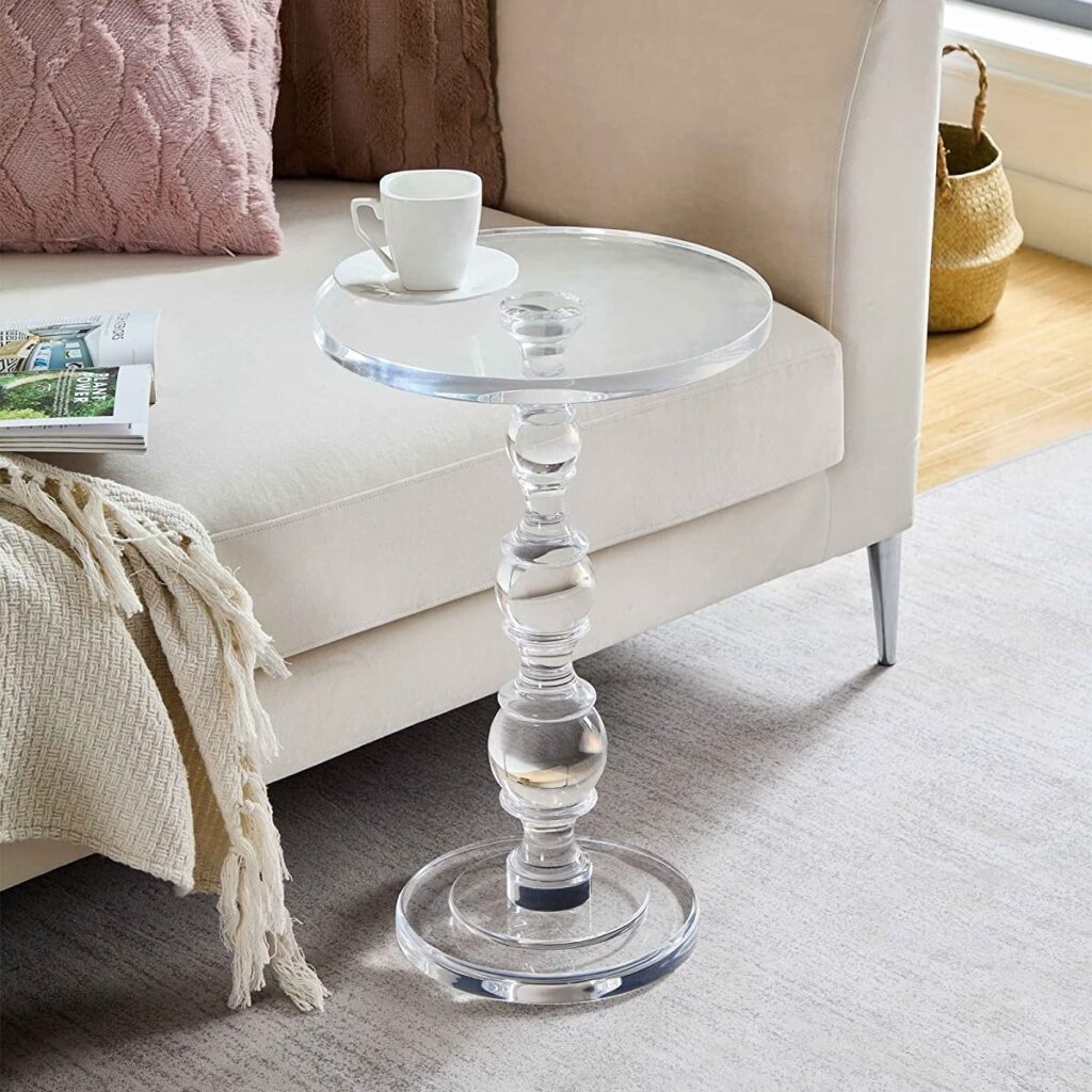 traditional clear acrylic side table with decorative base antique