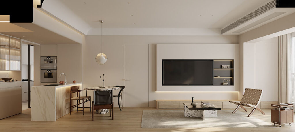 Modern Beige Interiors With Stylish TV Wall Ideas