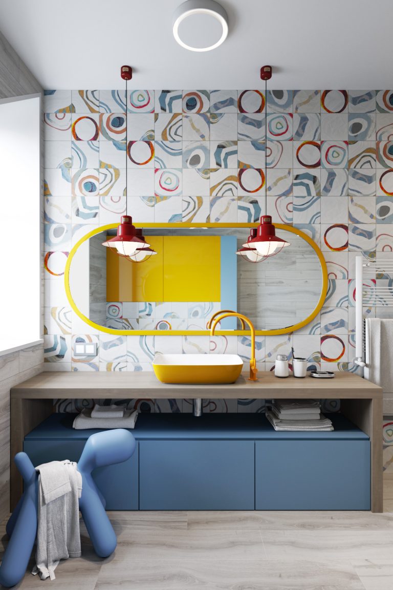 blue and yellow bathroom Interior Design Ideas