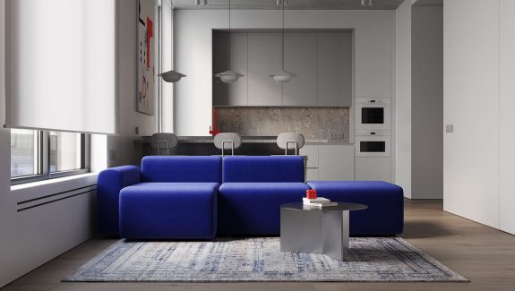Powerfully Cohesive Blue and Red Accent Home Interior