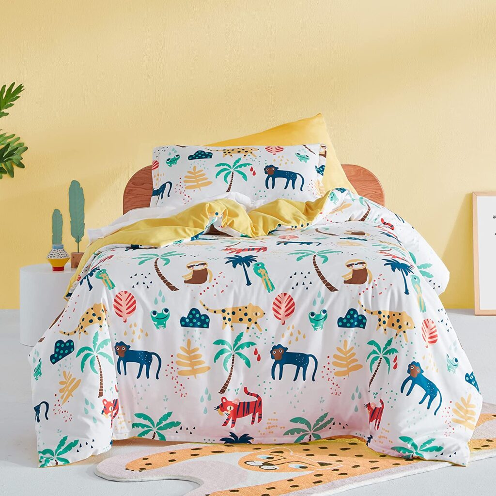 bright colorful twin duvet covers with zoo animals tropical jungle