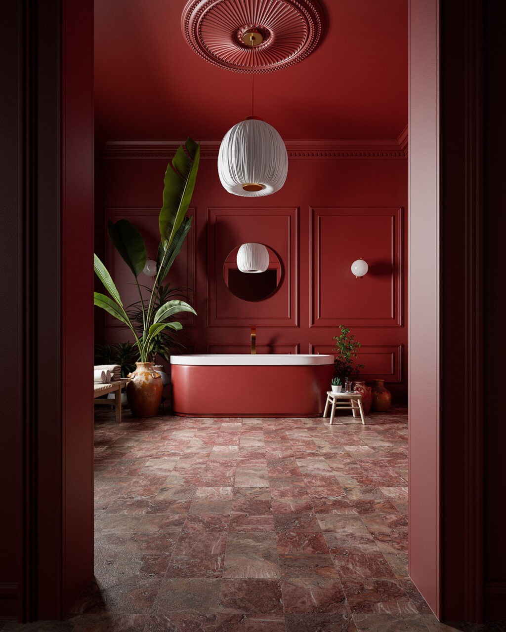 dark red bathroom Interior Design Ideas