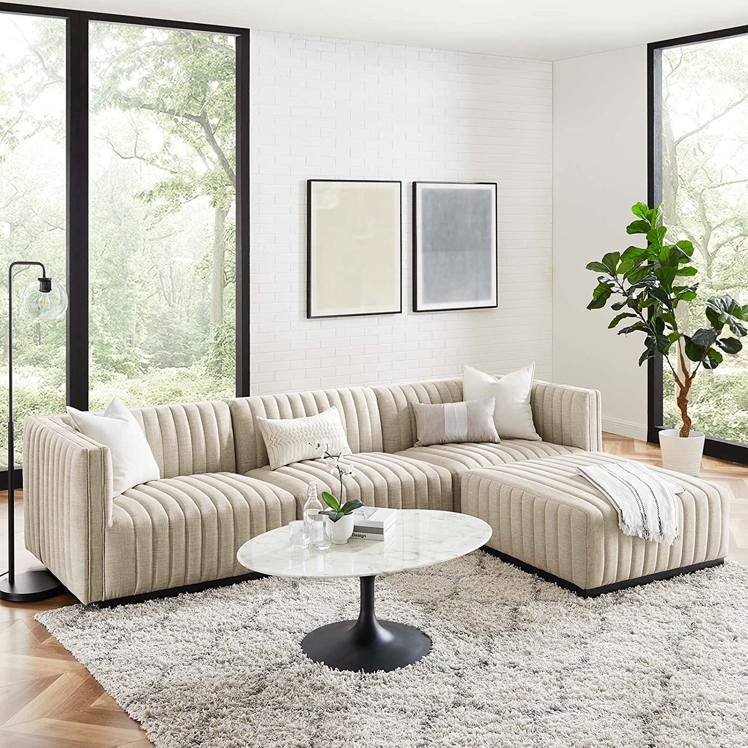 Large Beige Sectional Sofa With Chaise