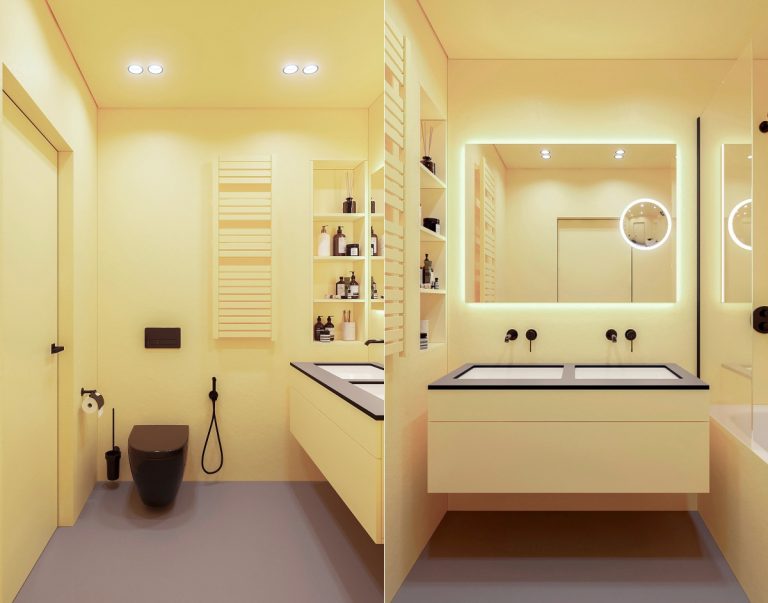 pale yellow bathroom Interior Design Ideas