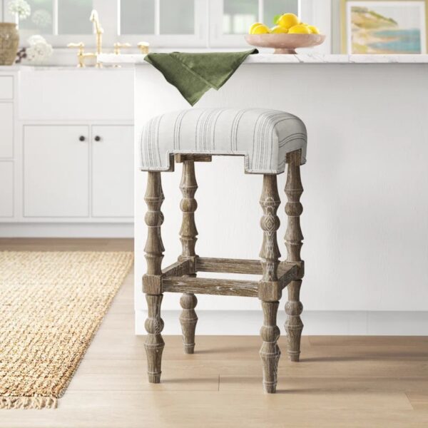 artisanal modern farmhouse upholstered bar stool with pinstripe farmer