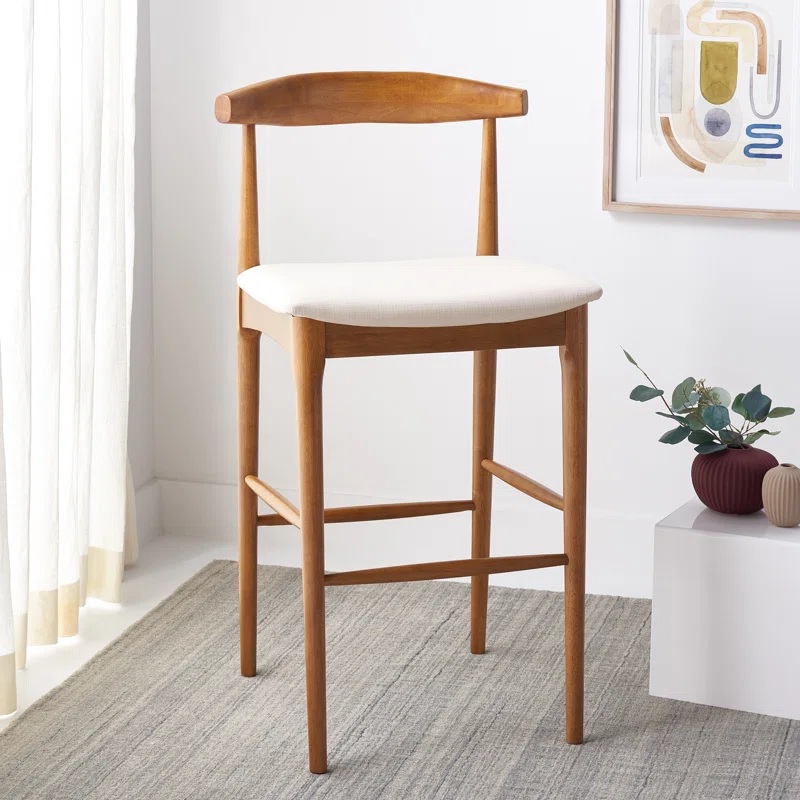 reproduction mid century modern upholstered bar stool with wooden backrest and upholstered comfortable seat danish scandinavian seating ideas for kitchen counter height bar