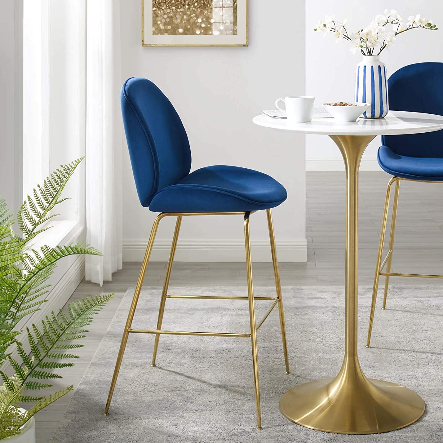 sapphire blue upholstered bar stools with gold base and footrest affordable beetle stool reproduction cheap designer furniture for sale on amazon contemporary barstools
