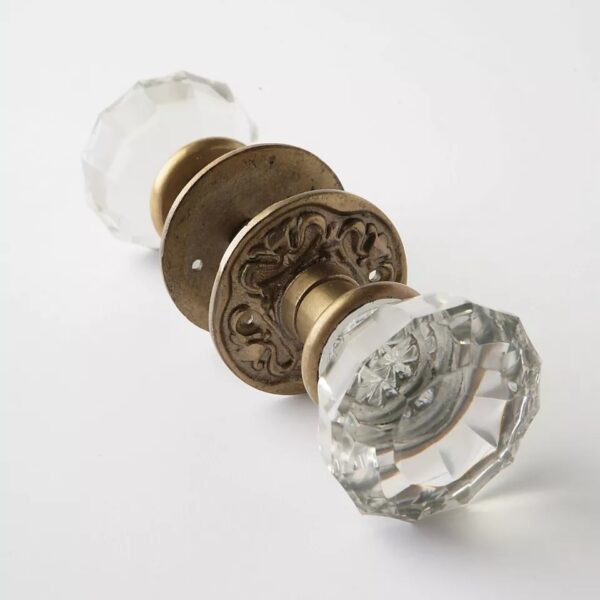 faceted glass kitchen door knobs with ornamental rosette antique