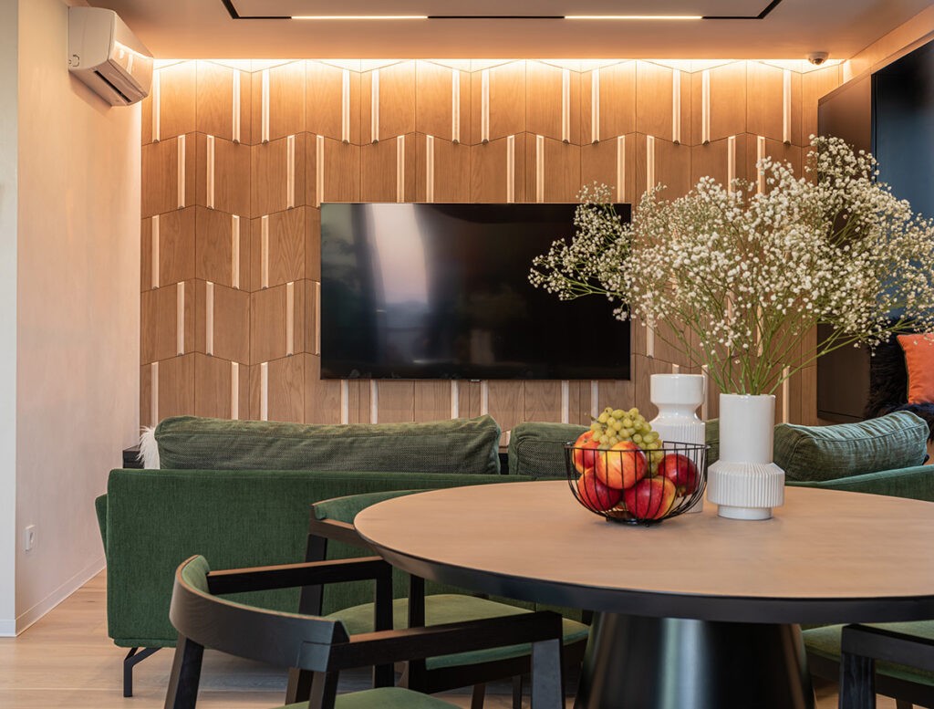 geometric wood accent wall Interior Design Ideas