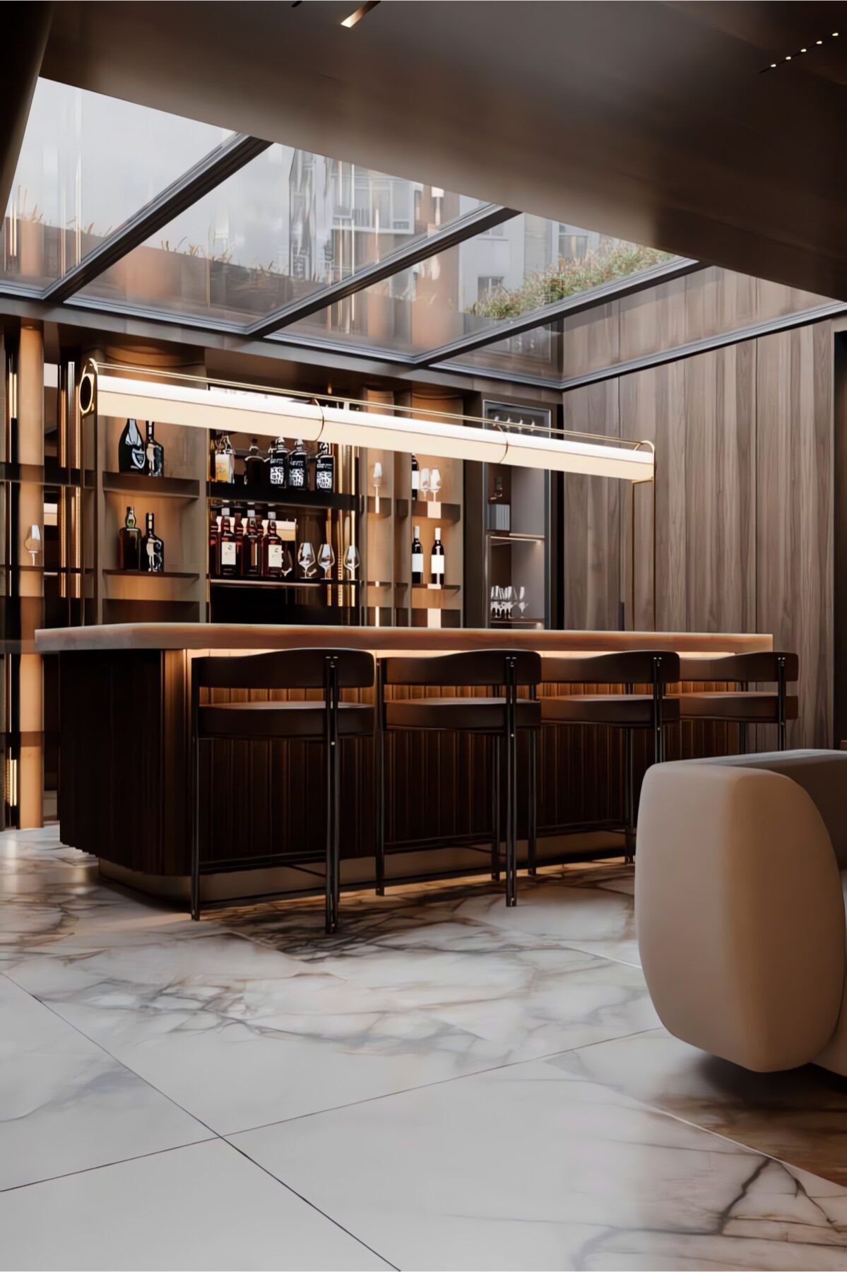 glass roof home bar