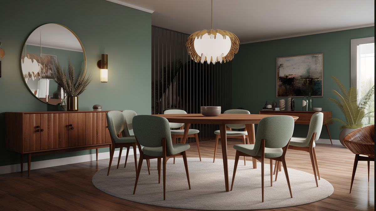 green mid century modern dining room