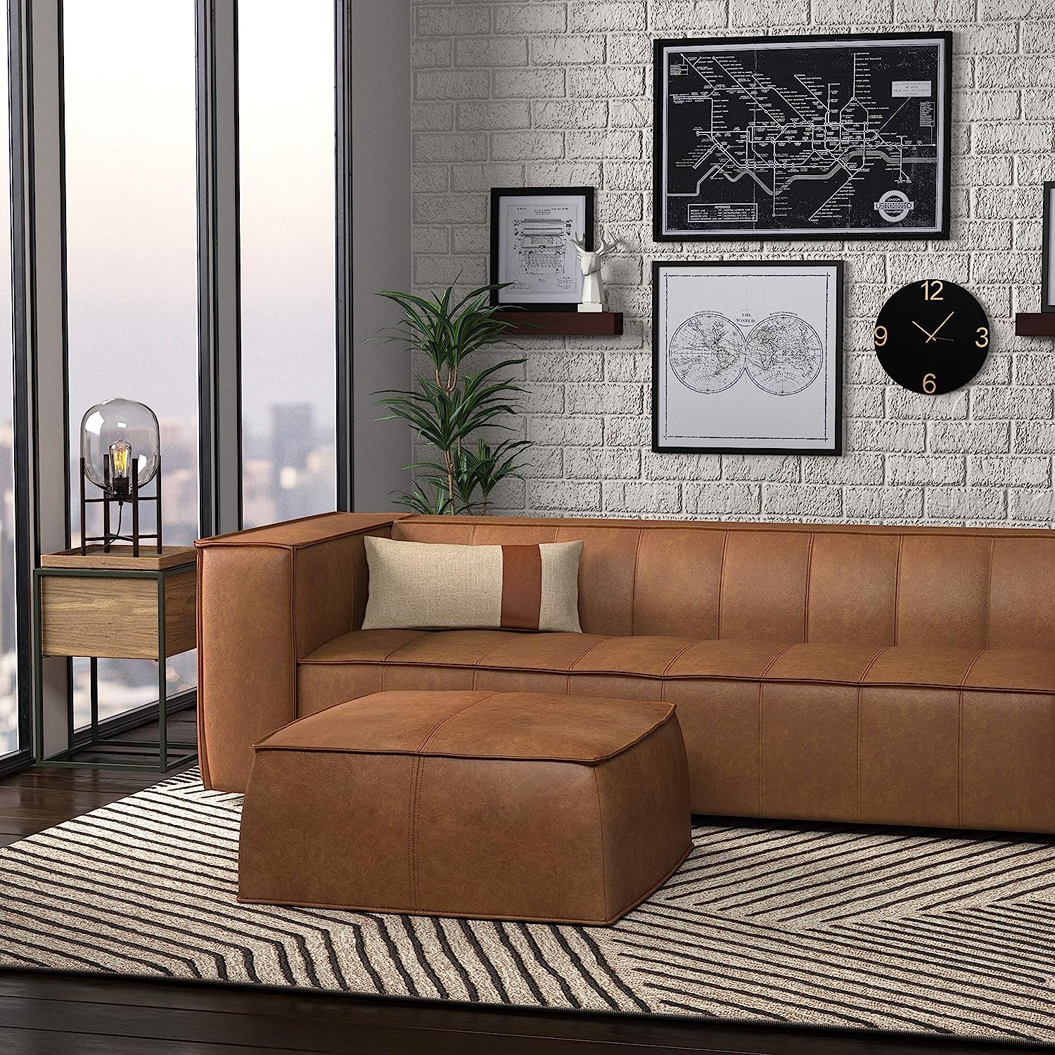 high quality leather square ottoman pouf style footrest for living room cocktail ottoman for sale online genuine leather upholstery medium brown color 36 inch ottomans on amazon