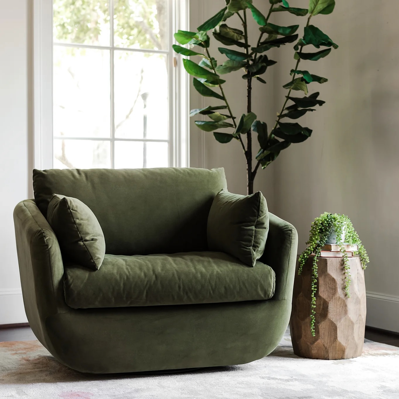 oversized green swivel accent chair with side cushions deep seat comfortable seating ideas for nursery home library reading chair inspiration high quality designer furniture