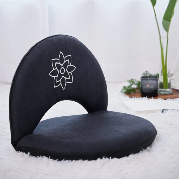 portable meditation floor chair with backrest and black upholstery