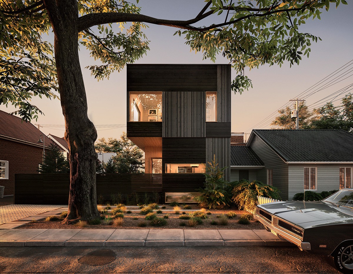 wood and black house exterior