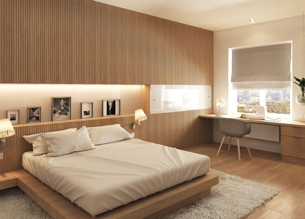 wood strip accent wall | Interior Design Ideas