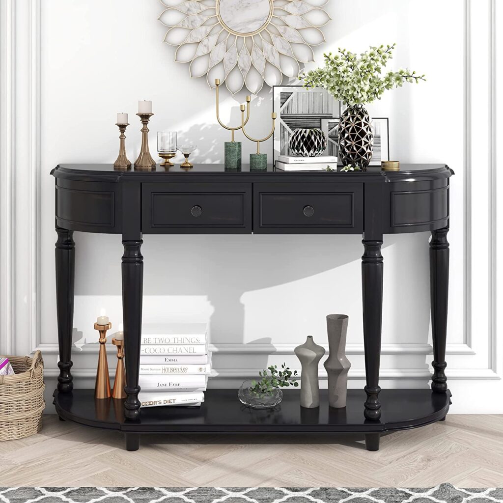 antique black console table with turned legs half moon shaped consoles