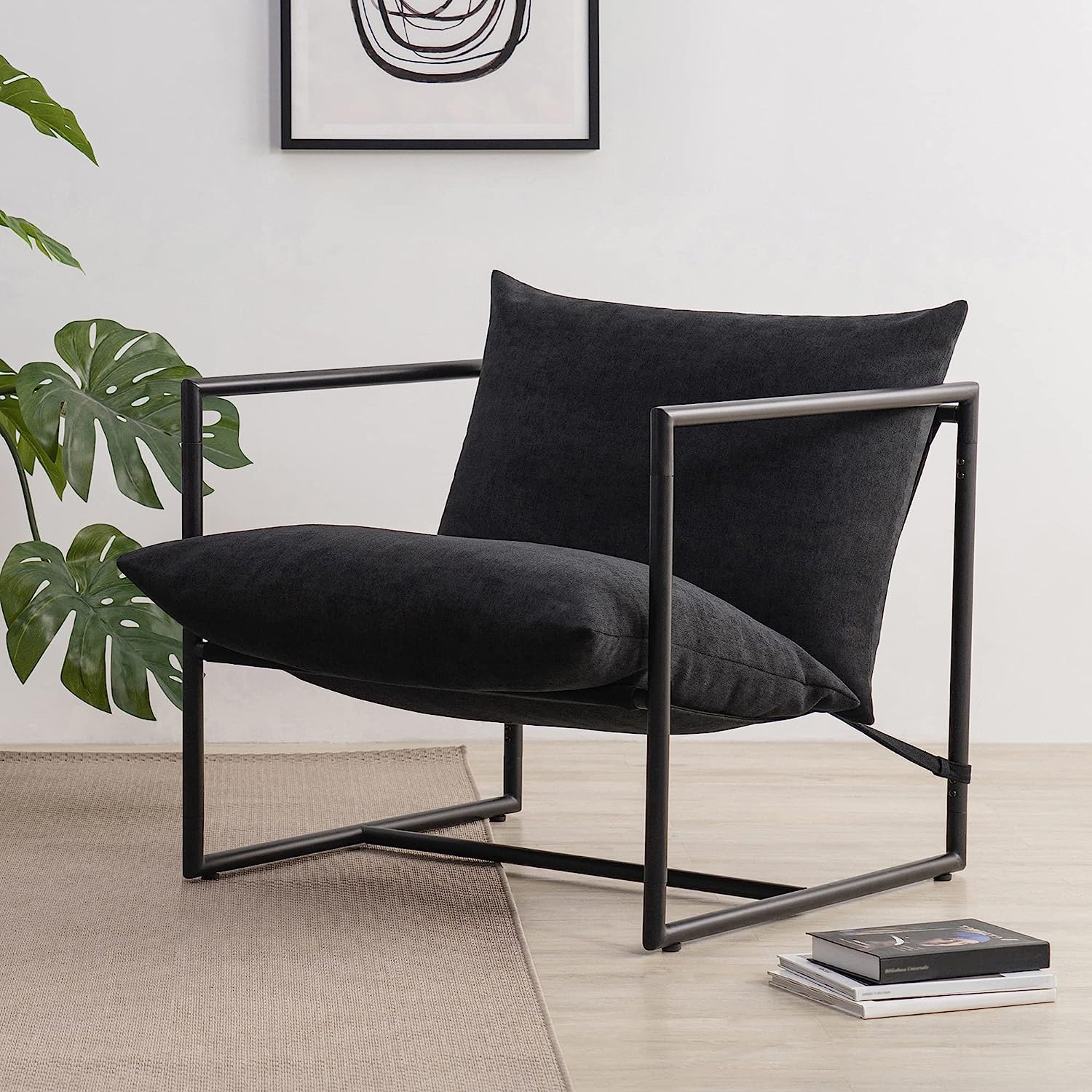 attractive cheap comfy chair for living room entryway home office lounge seat for sale online metal frame with overstuffed black cushions sling seat construction minimalistic comfort