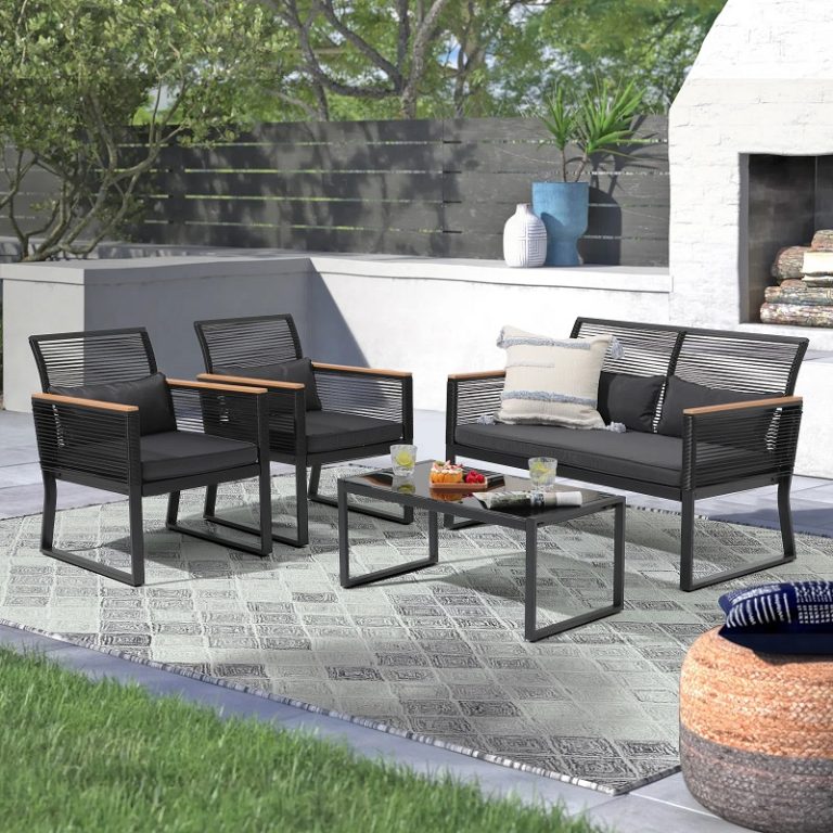 dark black outdoor metal patio furniture set for modern decor themes