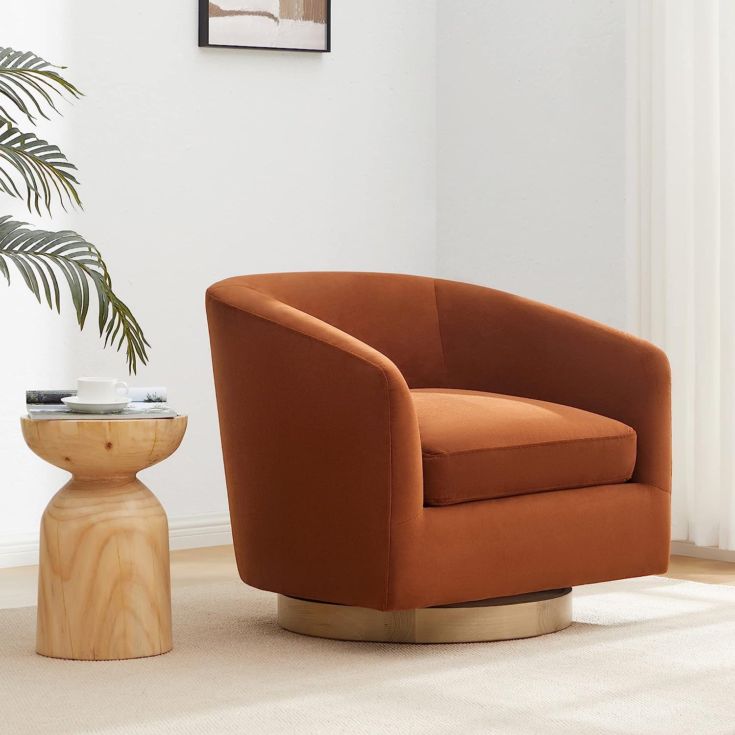 orange comfy swivel chair with wooden base sophisticated colorful velvet furniture for living room comfortable swivel chairs for sale online on amazon high quality designer furniture