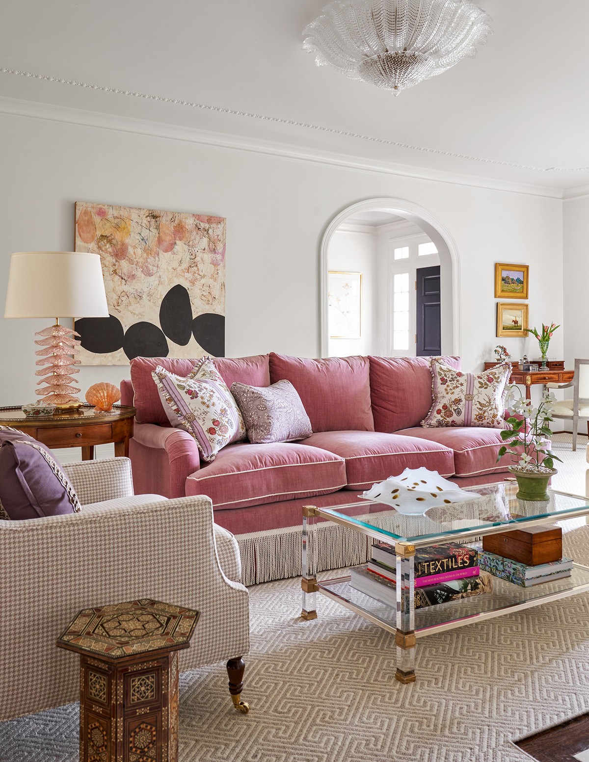 pink couch living room