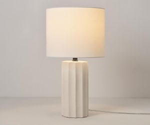 ribbed white concrete table lamp