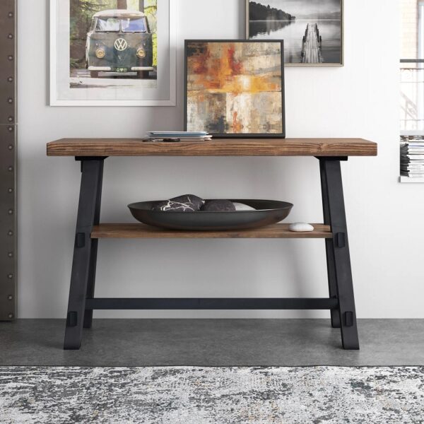 Dark brown and black on sale x base farmhouse console table