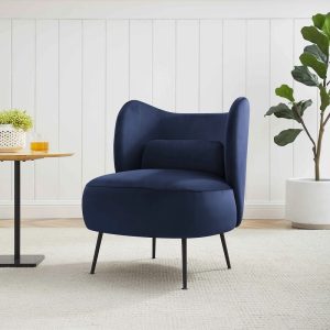 wingback small comfy chair for bedroom with velvet upholstery dark navy blue color unique ...