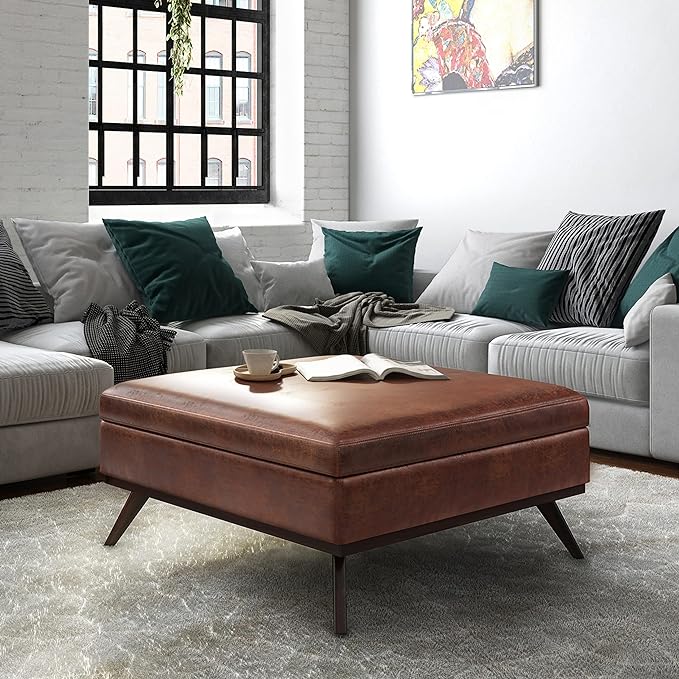 Mid Century Faux Leather Ottoman Coffee Table