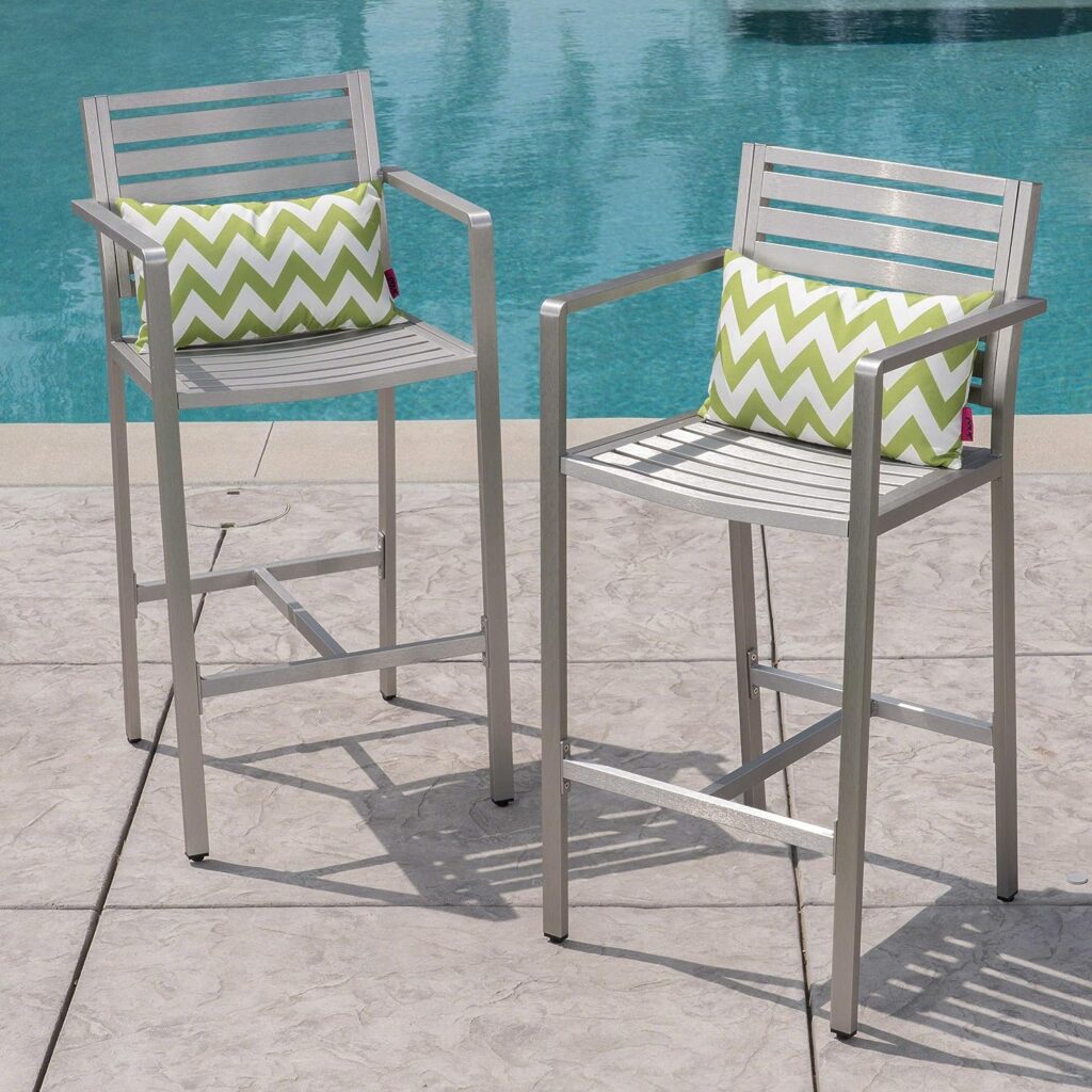 aluminum outdoor bar stools with slatted seats and backrest medium