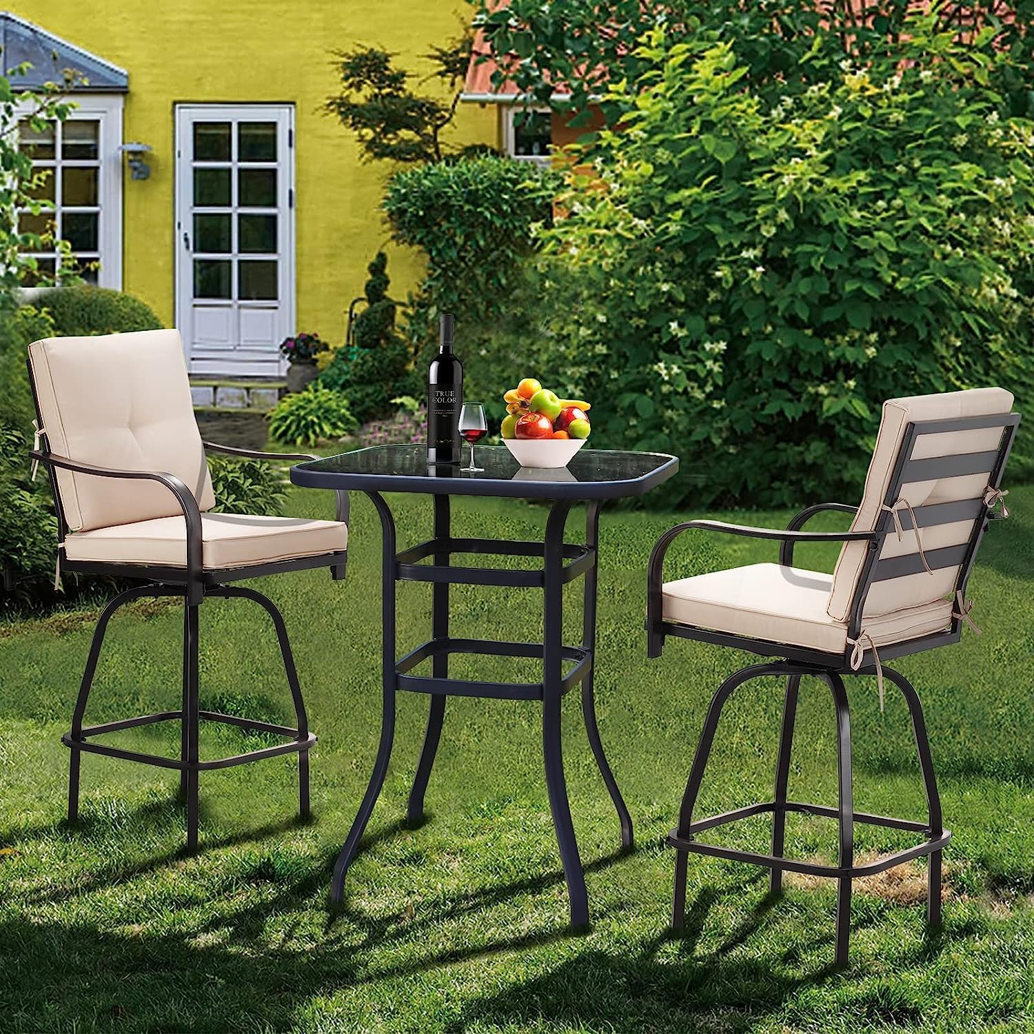 traditional outdoor swivel bar stools clearance price cheap garden seating ideas for outdoor dining space patio barstools with armrests and removable tie on cushions beige
